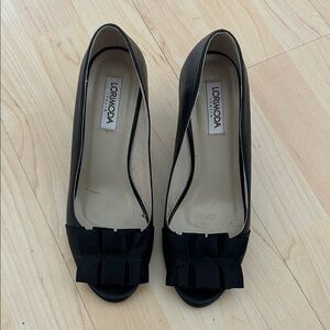 Vintage Lorimoda Italia Black Peep Toe Heels with Ruffle Details